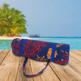 Feltekerhető napozószivacs TENGERI CSIKÓ KORÁLOKKAL 148x52 cm, kék