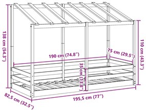 tömör fenyőfa gyerekágy tetővel 75 x 190 cm