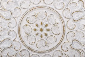 Casa Roma design kör alakú natúrbarna-krémfehér díszesen faragott nagy méretű faldekoráció 91x91x3cm