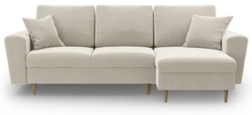 Bézs bársony kinyitható tárolóhelyes sarokkanapé Kyoto – Cosmopolitan Design