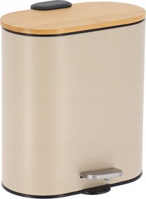 Szemeteskosár ovális 5L bézs Lunbo fém, bambusz pedállal
