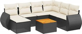 vidaXL 8 részes fekete polyrattan kerti ülőgarnitúra párnákkal