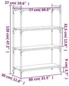 4 szintes sonoma tölgy szerelt fa könyvespolc 80 x 30 x 120 cm