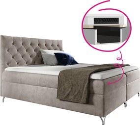 Boxspring ágy, 200x200, szürkésbézs Taupe Velvet szövet, GULIETTE + ajándék