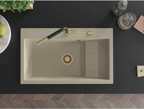 Mexen Omar egykamrás gránit mosogató 800 x 480 mm, bézs, arany szifon - 6520801005-69-G