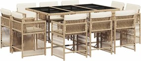 vidaXL 11 részes bézs polyrattan kerti étkezőgarnitúra párnákkal