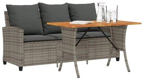 3 személyes szürke polyrattan kerti kanapé asztallal&amp;párnával