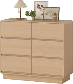 HOMCOM Komód, 6 fiókos büfészekrény, 100 x 38 x 86cm, nappaliba, étkezőbe, natúr fa