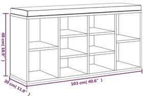 füstös tölgy színű szerelt fa cipőtároló pad 103x30x48 cm