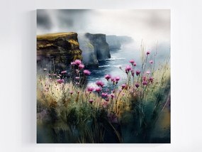 Vászonkép Canvas Tájkép Írország Mohair Sziklák Bogáncs Virágok 40x40