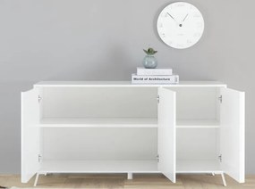 CITY Háromajtós komód, fehér, magasfényű lakkozott vázzal és előlapokkal