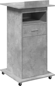 vidaXL betonszürke szerelt fa állópult kerékkel és fiókkal 55x55x107cm