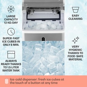 Klarstein Chillout, jégkocka készítő, kerek jégdarabok, 12 kg/24 h, víztartály: 1,5 L, ezüst