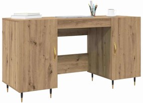 Asztal polcokkal kézműves tölgy 140 x 50 x 75 cm Faanyag