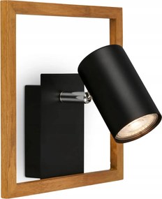 Briloner Frey fali spotlámpa, 1x GU10, fekete/fa, forgatható, 20 cm