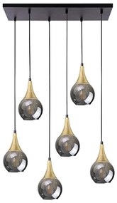 Csillár zsinóron LACRIMA SMOKY 6xE27/60W/230V fekete/arany/füstös fekete