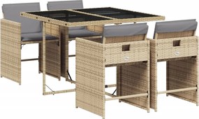 vidaXL 5 részes vegyes bézs polyrattan kerti étkezőgarnitúra párnákkal