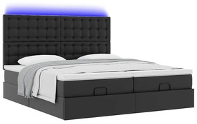 fekete műbőr ottomán ágy matracokkal &amp; LED-ek 180x200cm