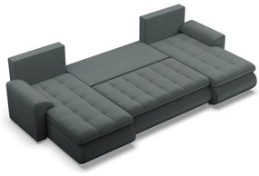 Tokio U alakú sarokkanapé, 3 ágyneműtartóval, bársony, univerzális oldal, szürke