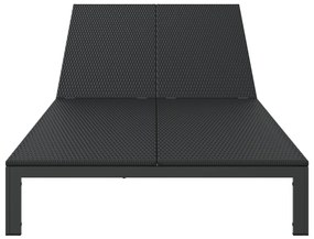 Napozóágy Párnákkal és Kerekekkel 2 Személyes Fekete Poli Rattan