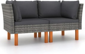vidaXL 2 db polyrattan és tömör eukaliptuszfa sarokkanapé