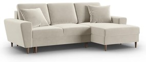 Bézs bársony kinyitható tárolóhelyes sarokkanapé (jobb oldali-heverő résszel) Kyoto – Cosmopolitan Design