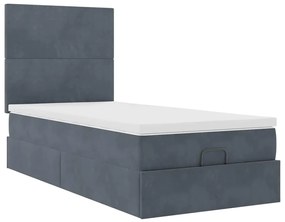 Ottomán ágykeret matracokkal sötét szürke 100x200cm bársony
