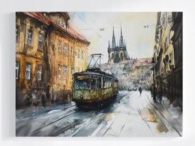 Vászonkép Canvas Város Bérházak Utca Villamos Akvarell 100x75