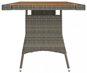szürke polyrattan és tömör akácfa kerti asztal 160 x 70 x 72 cm