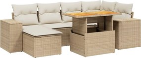 vidaXL 7 részes bézs polyrattan kerti ülőgarnitúra párnákkal