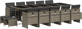 vidaXL 15 részes szürke polyrattan kerti étkezőgarnitúra párnákkal