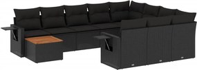 vidaXL 11 részes fekete polyrattan kerti ülőgarnitúra párnákkal
