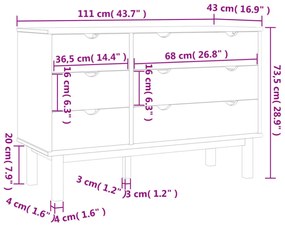OTTA barna-fehér tömör fenyőfa éjjeliszekrény 111x43x73,5 cm