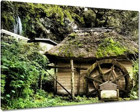 Vászonkép 100x70 Vízimalom nádtetővel