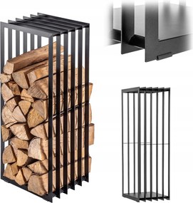 Kandalló Fa Állvány Tűzifa Kosár Fém Könyvespolc Nagy Fekete 100 cm