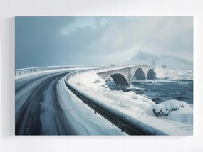 Vászonkép Canvas Híd Tél Atlantic Road Norvégia Hó Hegyek 60x40