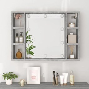 szürke sonoma színű tükrös szekrény LED-ekkel 76 x 15 x 55 cm