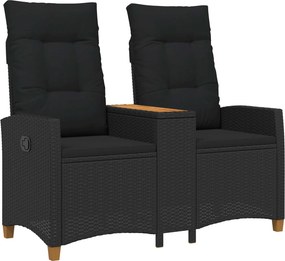 vidaXL Dönthető pad asztallal Fekete 126 x 65 x 112 cm polirattan