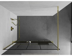 Mexen Kioto +, zuhanyparaván polccal és törölközőtartóval 80 x 200 cm, 8mm átlátszó üvegmintás fekete, arany profil, 800-080-121-50-78