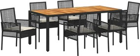 vidaXL Kert étkező szett 7 pcs Fekete polirattan