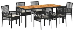 vidaXL Kert étkező szett 7 pcs Fekete polirattan