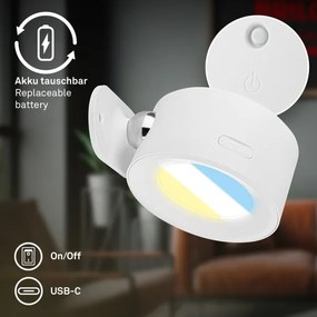Briloner 3896016 - TARI LED fali lámpa, fényerőszabályozható, újratölthető, LED/1,6W/5V 1500 mAh, fehér