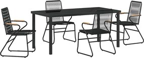 vidaXL Kert étkező szett 5 pcs Fekete Porszórt acél