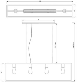 Csillár zsinóron FRAME 4xE27/60W/230V fekete