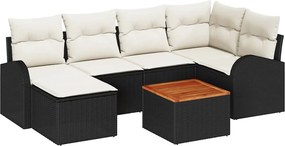 vidaXL Kerti Kanapé Szett tárolóval 7 pcs Fekete és Krém polirattan