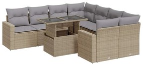 vidaXL 9 részes bézs polyrattan kerti ülőgarnitúra párnákkal