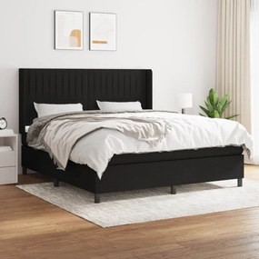 fekete szövet rugós ágy matraccal 160x200 cm