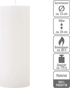 Rusztikus gyertya készlet  20 cm Ø 7,5 cm 4 db fehér