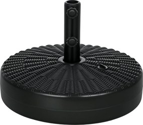 Outsunny Kerek Ernyőtartó Állvány Ø38/48 mm-es Ernyőoszlophoz, 22 kg Víz és 29 kg Homok Töltésére, Rattan Hatású Felület Ø51x36 cm Fekete | Aosom