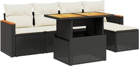 vidaXL 6 részes fekete polyrattan kerti ülőgarnitúra párnákkal